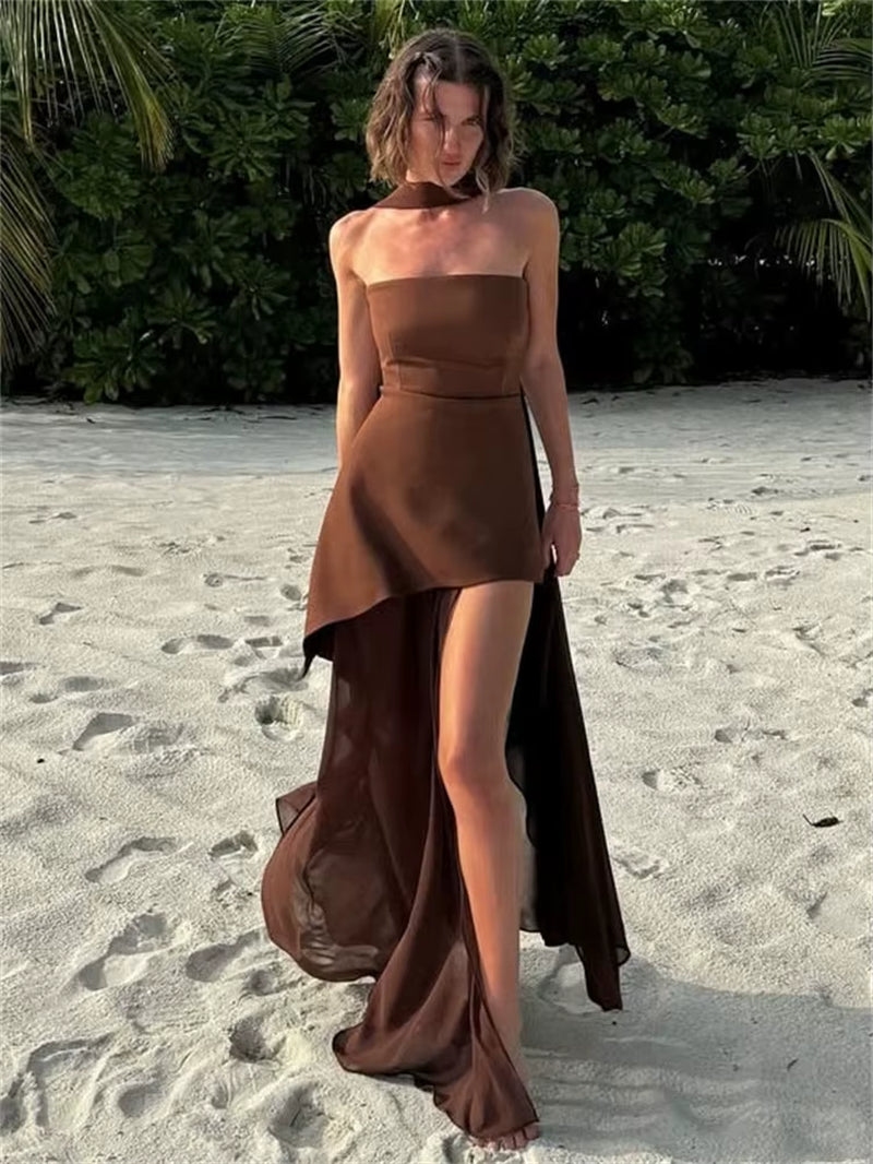 Summer Female with Ribbon Long Dress Elegant Mesh Backless Patchwork Slim Fashion Party Dress Gown Women'S Bodycon Dress